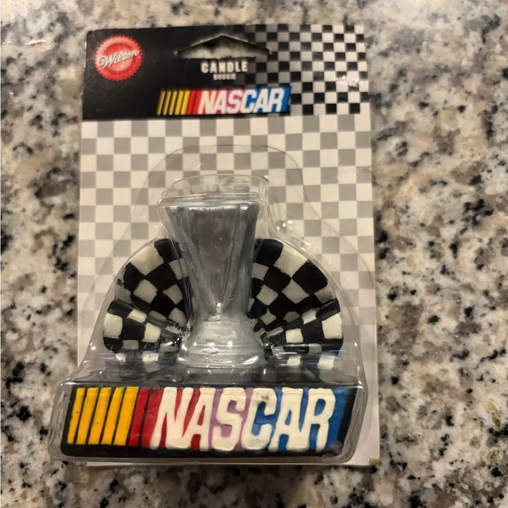 NASCAR Wilton vintage 2006 Candle Topper. Checkered Flags & Trophy cup. NIB.